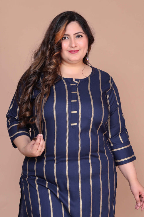 Miravan Womens Plus Size Navy Blue Pakistani Kurta With Palazzo