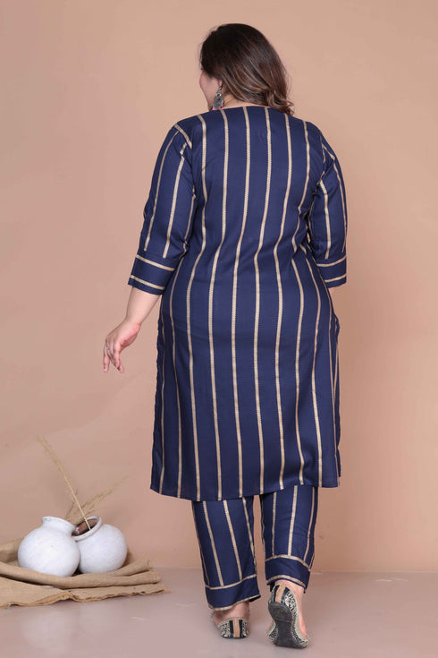 Miravan Womens Plus Size Navy Blue Pakistani Kurta With Palazzo