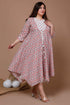 Miravan Womens Orange Plus Size Printed Anarkali Kurta With Jacket