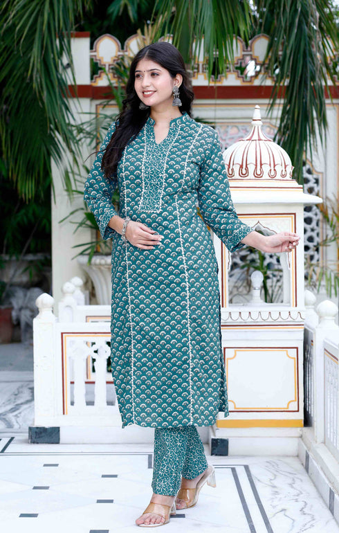 Miravan Womens Cotton Blue Floral Printed Straight Kurta And Palazzo