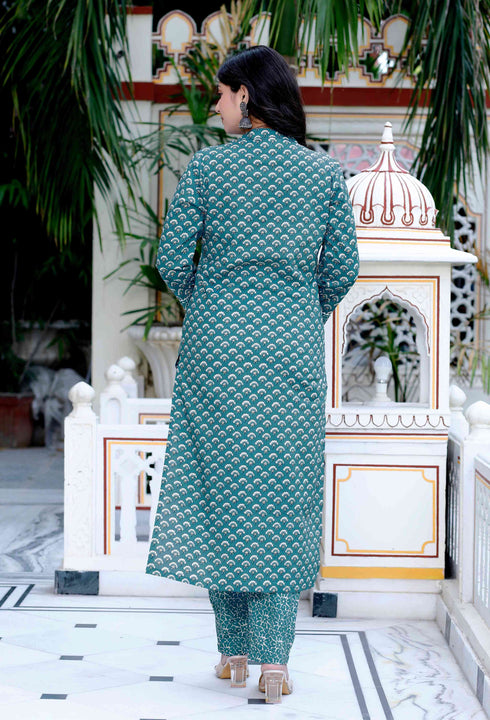 Miravan Womens Cotton Straight Style Blue Kurta With Palazzo And Dupatta