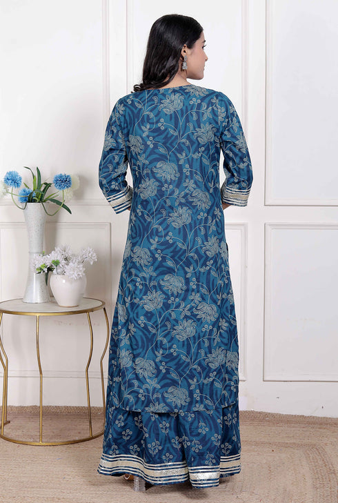 Miravan womens Cotton Floral Printed V Neck Kurta with Flared Palazzo