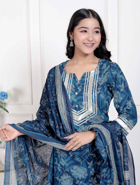 Miravan Womens Gota Patti cotton Kurta Paired with Palazzo and Dupatta