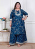 Miravan Plus Size womens Cotton Floral Printed V Neck Kurta with Flared Palazzo