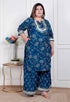 Miravan Plus Size womens Cotton Floral Printed V Neck Kurta with Flared Palazzo
