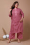 Miravan Womens Plus Size Pink Printed Gota Patti Cotton Kurta With Palazzo