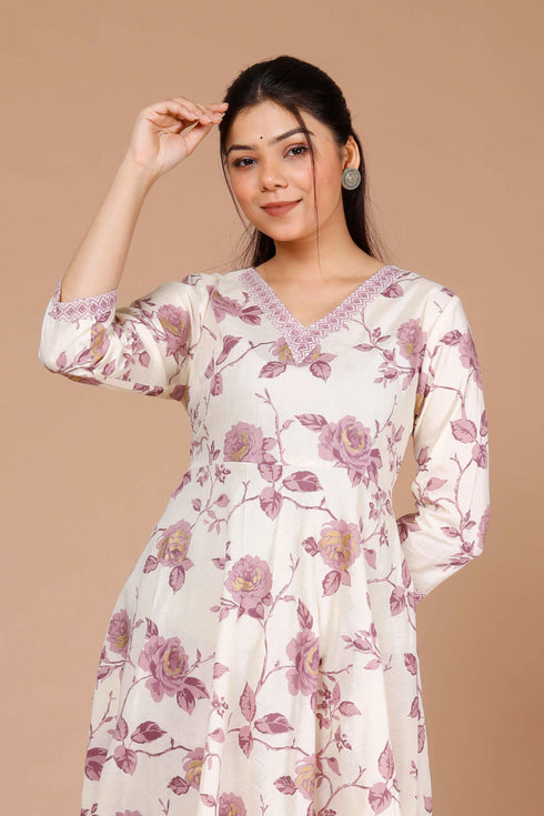 Miravan Womens Pink Floral Printed Anarkali Kurta With Palazzo