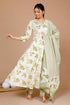 Miravan Womens Green Printed Anarkali Kurta With Palazzo And Dupatta