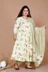 Miravan WomenS Plus Size Green Printed Anarkali Kurta With Palazzo And Dupatta