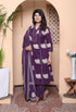 Miravan Womens Purple Cotton Animal Print Kurta with Palazzo and Dupatta