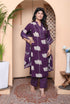 Miravan Womens Purple Cotton Animal Print Kurta with Palazzo and Dupatta