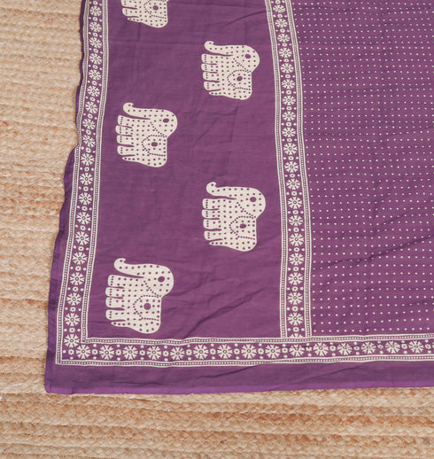 Miravan Womens Purple Cotton Animal Print Kurta with Palazzo and Dupatta