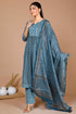 Miravan Womens Blue Ethnic Motifs Printed Gotta Patti Cotton Kurta With Palazzo and Dupatta