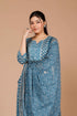 Miravan Womens Blue Ethnic Motifs Printed Gotta Patti Cotton Kurta With Palazzo and Dupatta