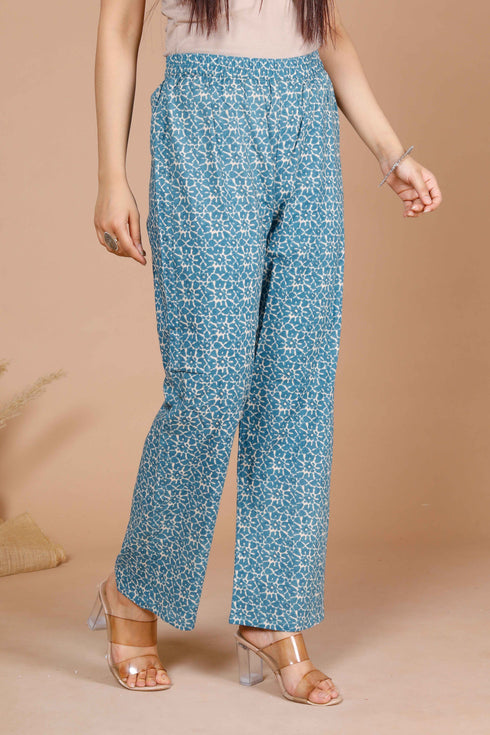 Miravan Womens Blue Ethnic Motifs Printed Gotta Patti Cotton Kurta With Palazzo and Dupatta