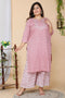 Miravan Womens Plus Size Pink Floral Printed Gotta Patti Pure Cotton Kurta With Palazzo
