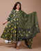 Miravan Womens Plus Size Floral Green Printed Cotton Anarkali Kurta With Dupatta