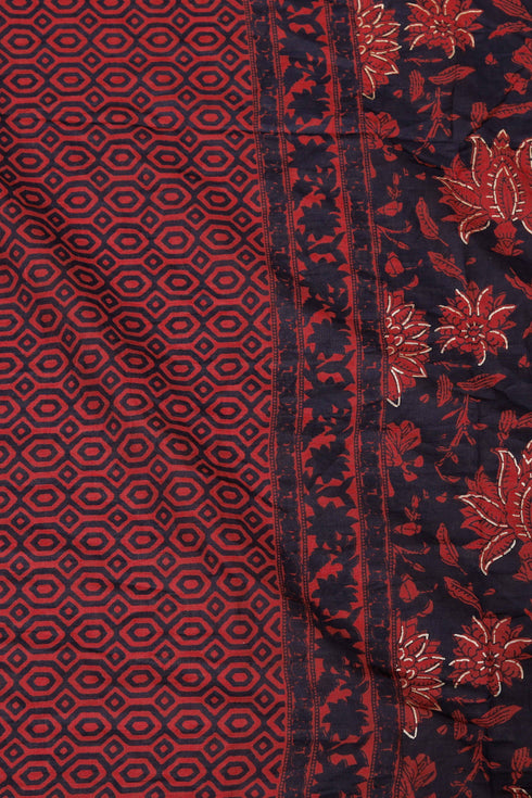 Miravan Womens Plus Size Maroon Printed Cotton Anarkali Kurta and Dupatta