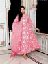 Miravan Womens Pink Cotton Floral Print Anarkali Kurta With Dupatta