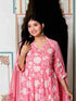 Miravan Womens Pink Cotton Floral Print Anarkali Kurta With Dupatta
