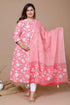 Miravan Womens Pink Plus Size Cotton Floral Print Anarkali Kurta With Dupatta