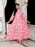 Miravan Womens Pink Cotton Floral Printed Anarkali Kurta