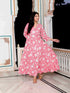 Miravan Womens Pink Cotton Floral Printed Anarkali Kurta