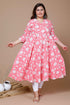 Miravan Womens Pink Plus Size Cotton Floral Printed Anarkali Kurta