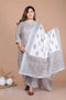Miravan Womens Plus Size Blue Floral Printed Gota Patti Cotton Kurta With Palazzo And Dupatta Set