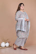 Miravan Womens Plus Size Blue Floral Printed Gota Patti Cotton Kurta With Palazzo And Dupatta Set