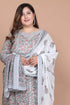 Miravan Womens Plus Size Blue Floral Printed Gota Patti Cotton Kurta With Palazzo And Dupatta Set