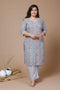 Miravan Womens Plus Size Blue Floral Printed Gota Patti Cotton Kurta With Palazzo