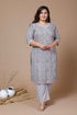 Miravan Womens Plus Size Blue Floral Printed Gota Patti Cotton Kurta With Palazzo