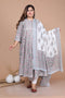 Miravan Womens Plus Size Blue Printed With Gota Patti Work Anarkali Kurta With Dupatta