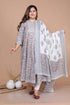 Miravan Womens Plus Size Blue Printed With Gota Patti Work Anarkali Kurta With Dupatta