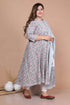 Miravan Womens Plus Size Blue Printed With Gota Patti Work Anarkali Kurta With Dupatta