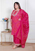 Miravan Plus Size Womens Pink Bandhani Printed Straight Kurta with Palazzo and Dupatta