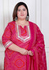 Miravan Plus Size Womens Pink Bandhani Printed Straight Kurta with Palazzo and Dupatta