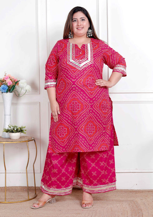 Miravan Plus Size Womens Embellished ethnic cotton Kurta with palazzo
