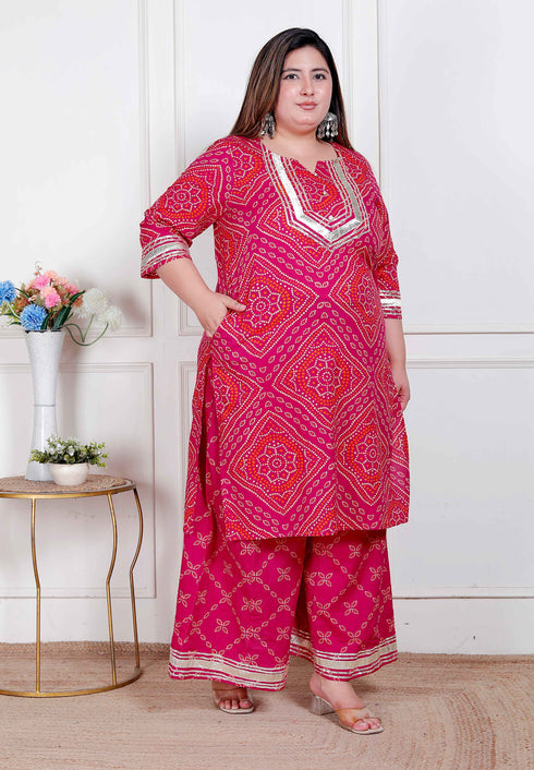 Miravan Plus Size Womens Embellished ethnic cotton Kurta with palazzo