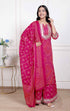 Miravan Womens Pink Bandhani Printed Straight Kurta with Palazzo and Dupatta