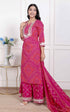 Miravan Womens Pink Bandhani Printed Straight Kurta with Palazzo and Dupatta