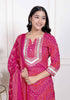 Miravan Womens Pink Bandhani Printed Straight Kurta with Palazzo and Dupatta