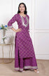 Miravan Women cotton Magenta gota work Kurta with Flared Palazzo