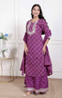 Miravan Magenta Embroidered cotton Kurta with Palazzo and Dupatta