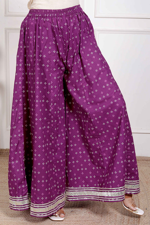 Miravan Magenta Embroidered cotton Kurta with Palazzo and Dupatta