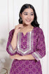 Miravan Magenta Embroidered cotton Kurta with Palazzo and Dupatta
