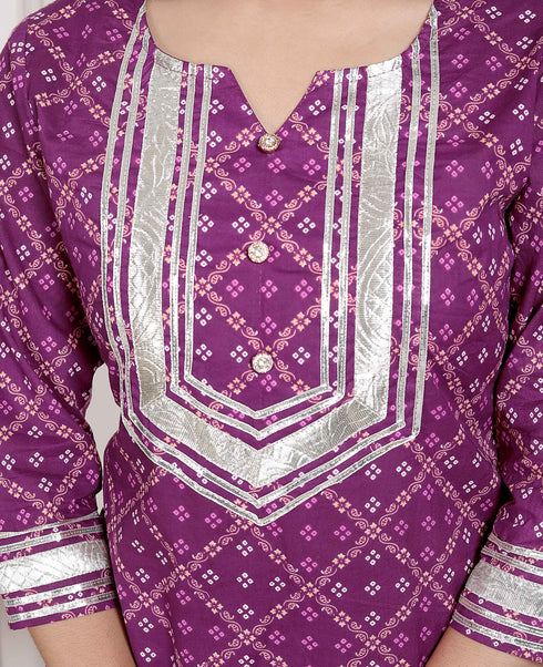Miravan Magenta Embroidered cotton Kurta with Palazzo and Dupatta
