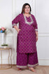Miravan Plus Size Women cotton Magenta gota work Kurta with Flared Palazzo