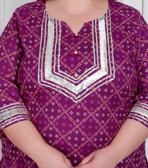 Miravan Plus Size Women cotton Magenta gota work Kurta with Flared Palazzo